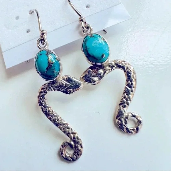 NWOT Sterling Silver Cooper Turquoise Snake Earrings - Picture 4 of 4